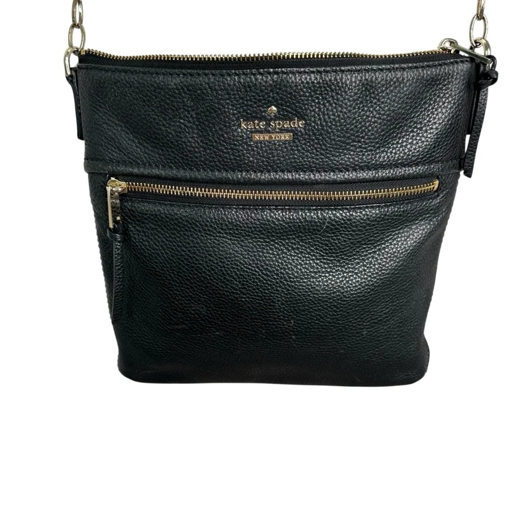 Kate Spade Black Crossbody Bag with Gold Accents Pebbled Leather